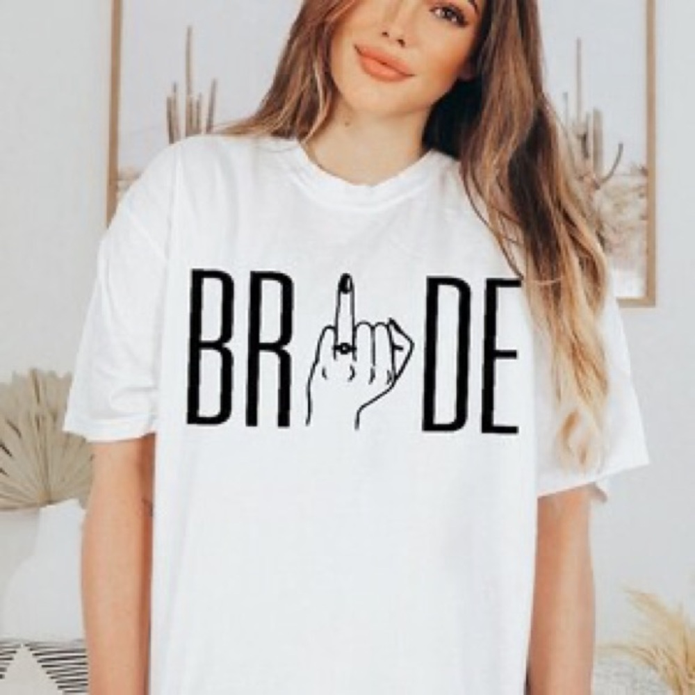 Women’s White “Bride” and Ring Graphic T-Shirt